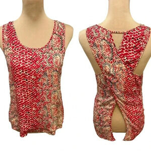 Parker Women's 100% Silk Cross Back Tank Top Animal Print Bling Pink Tan Small